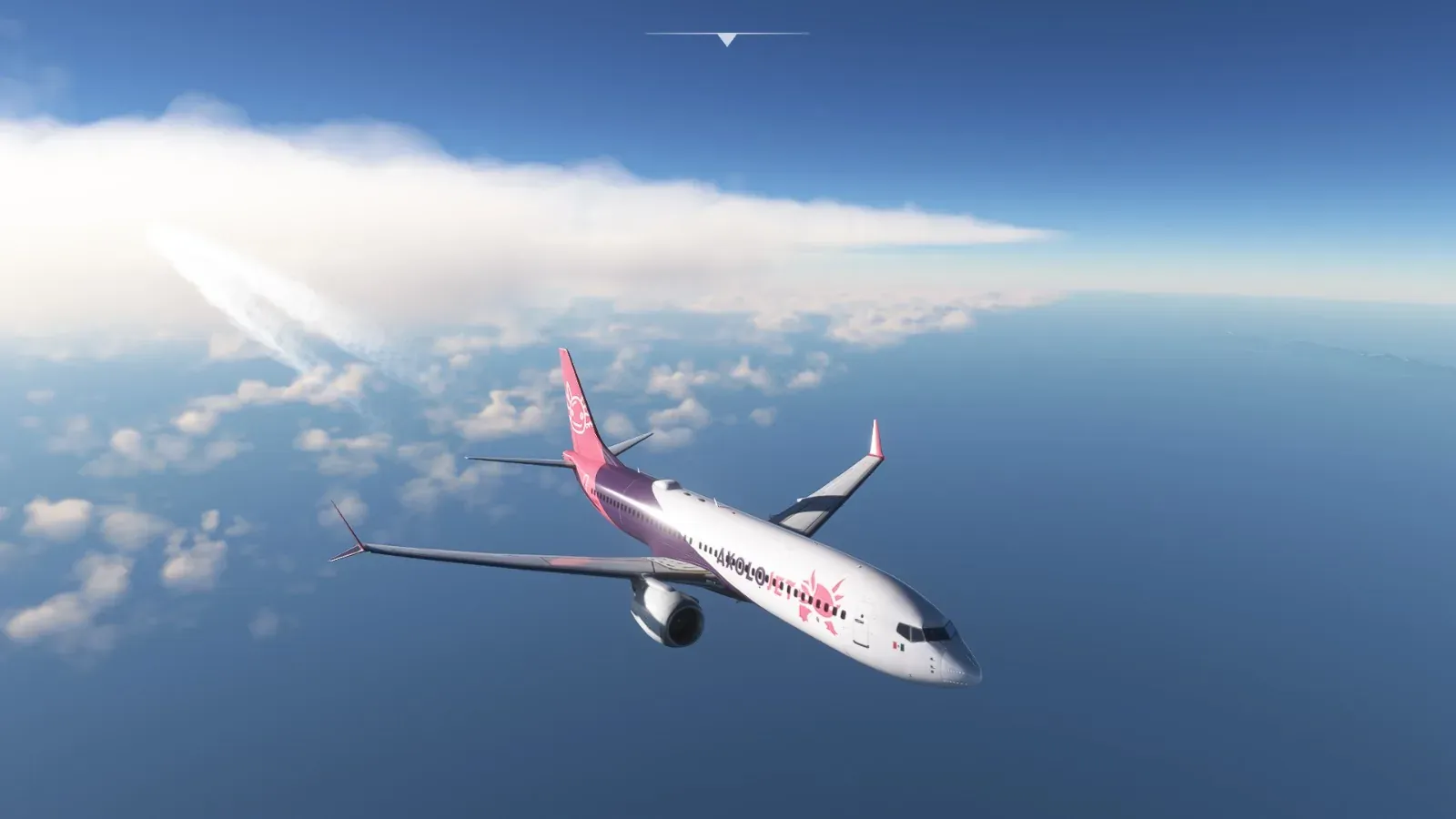 Axolojet Boeing 737 MAX 8 over the sea among contrails