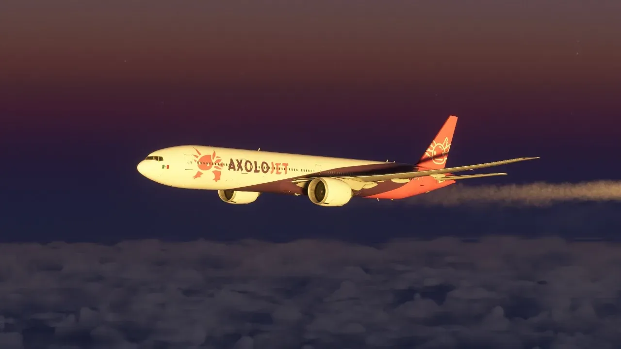 Axolojet Boeing 777 leaving a contrail at sunset