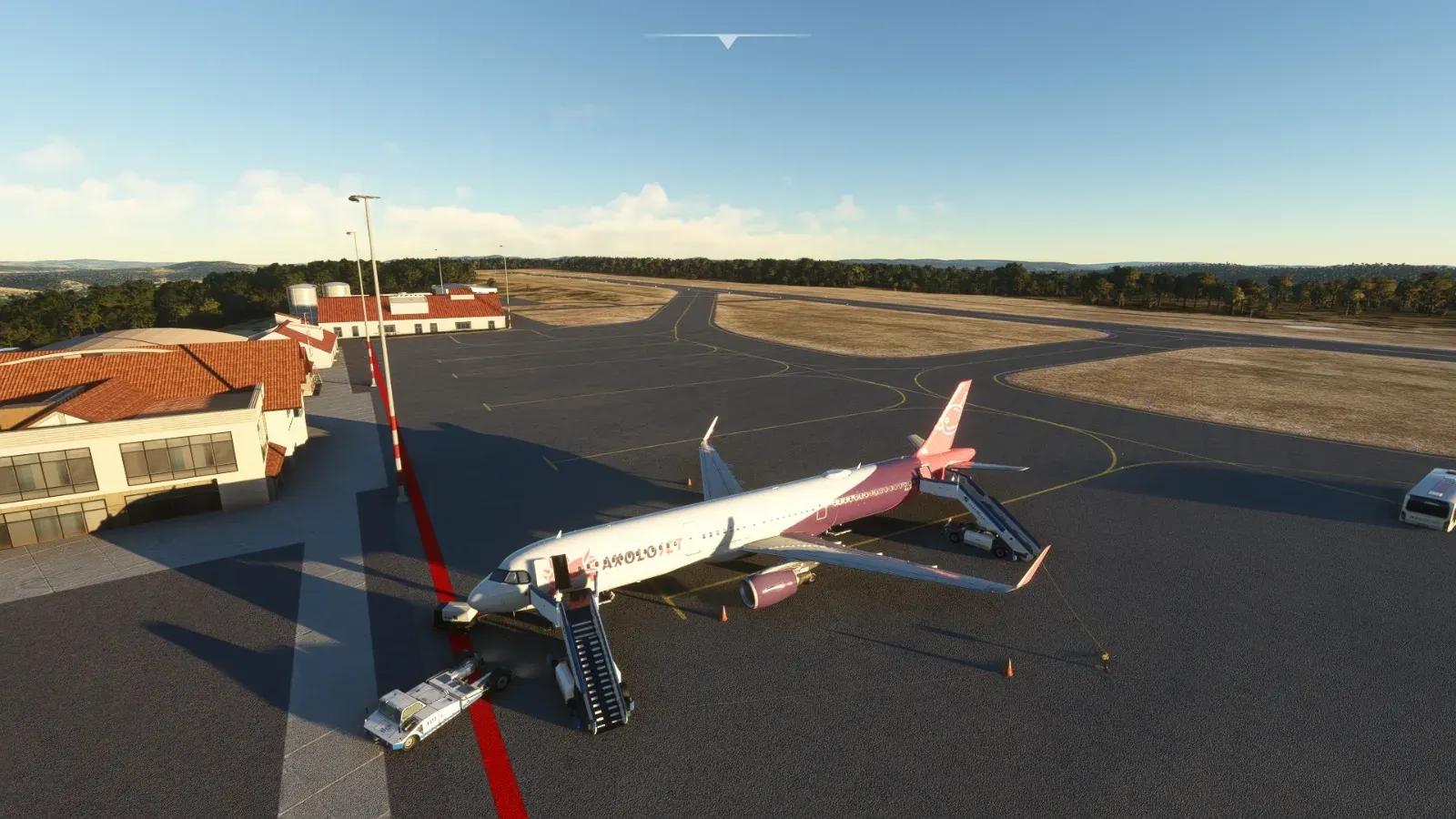 Axolojet Airbus A320 on a remote stand with airstairs