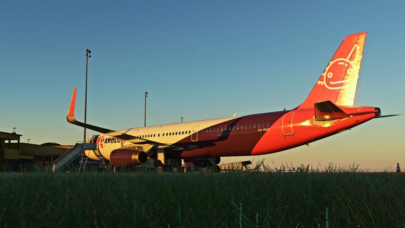 Axolojet Airbus A321 on the apron in golden light