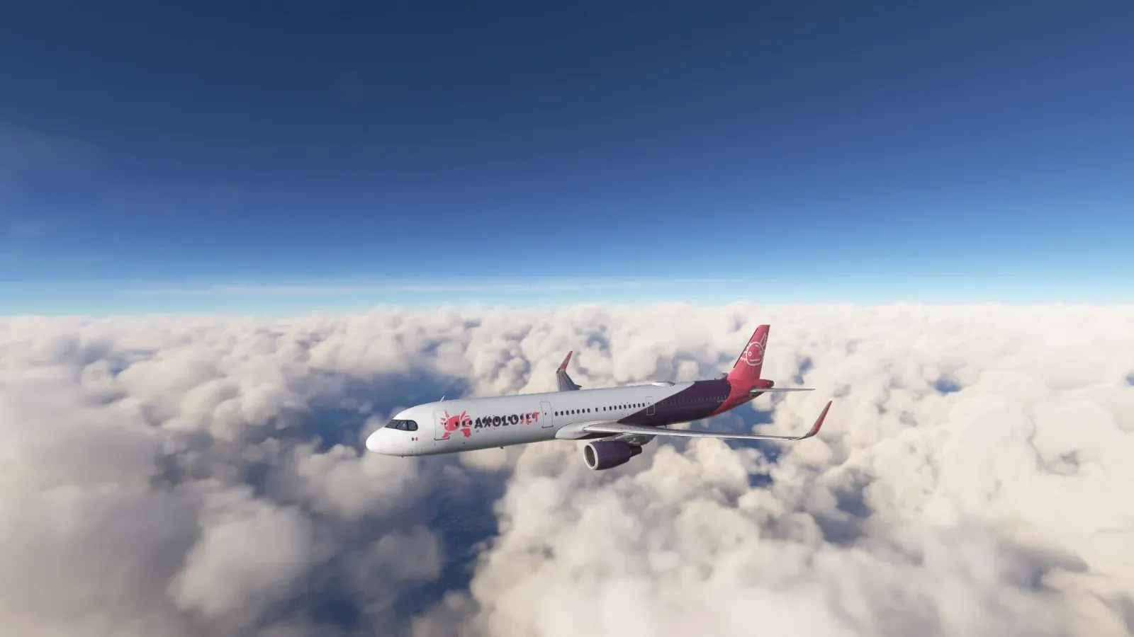 Axolojet Airbus A321 cruising over a sea of clouds