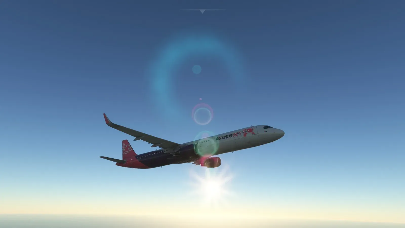 Axolojet Airbus A321 banking against the sun