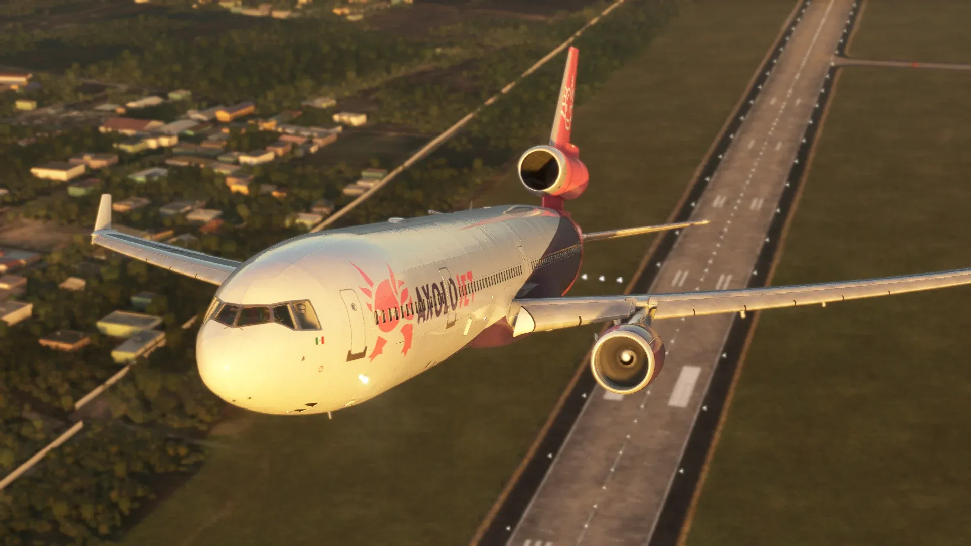MD-11 de Axolojet de frente sobre la pista