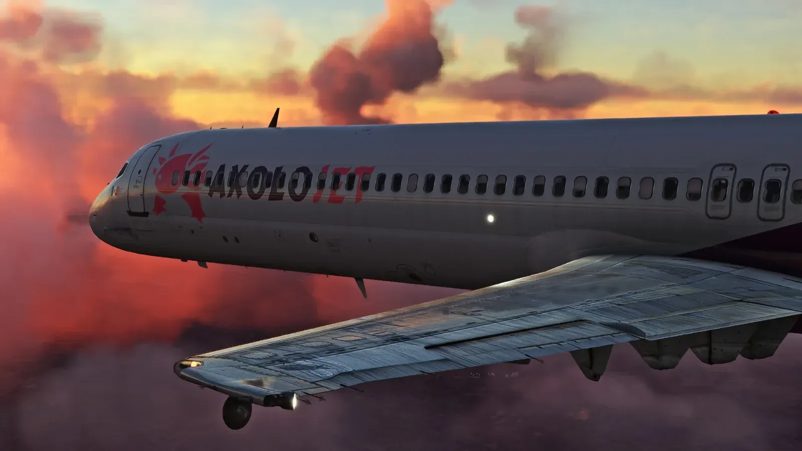 Axolojet MD-80 over clouds at sunset