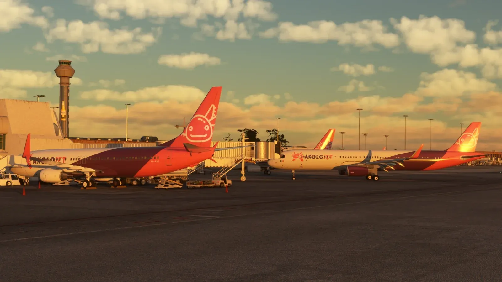 Axolojet tails on the apron at sunset